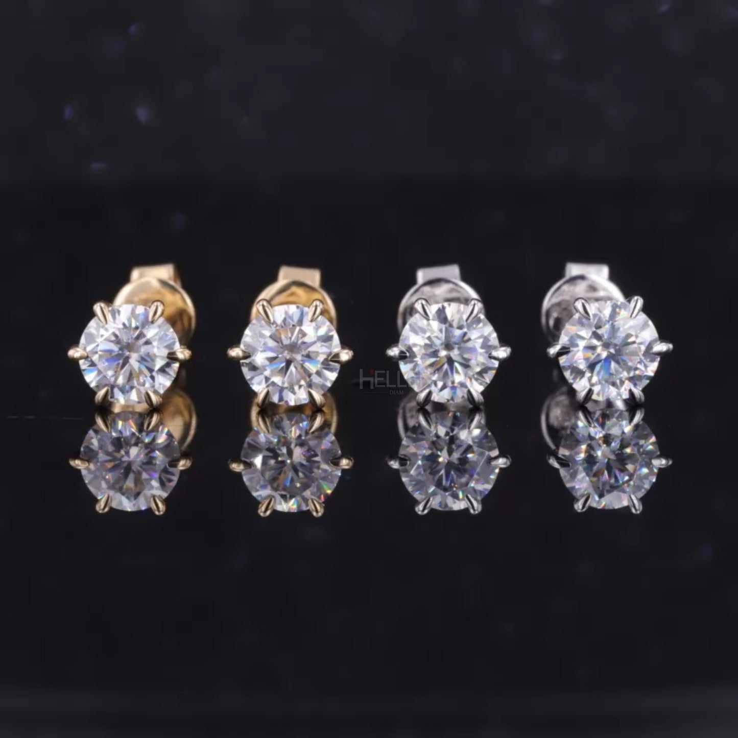 Round cut moissanite studs with 6-prong setting – extra secure and timeless stud earrings

