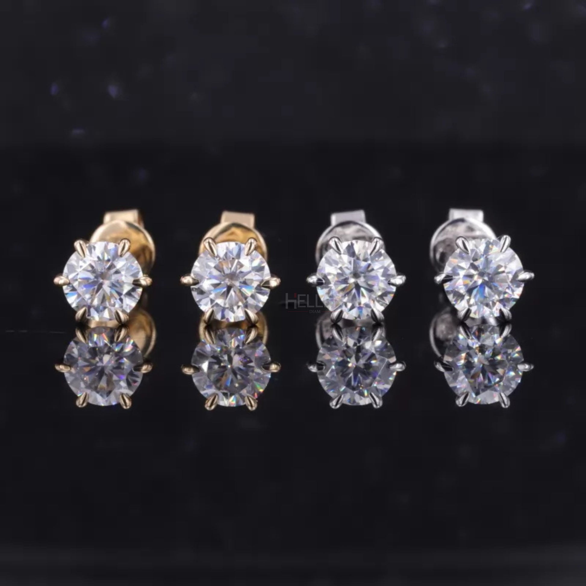 Round cut moissanite studs with 6-prong setting – extra secure and timeless stud earrings

