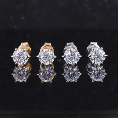 Round cut moissanite studs with 6-prong setting – extra secure and timeless stud earrings

