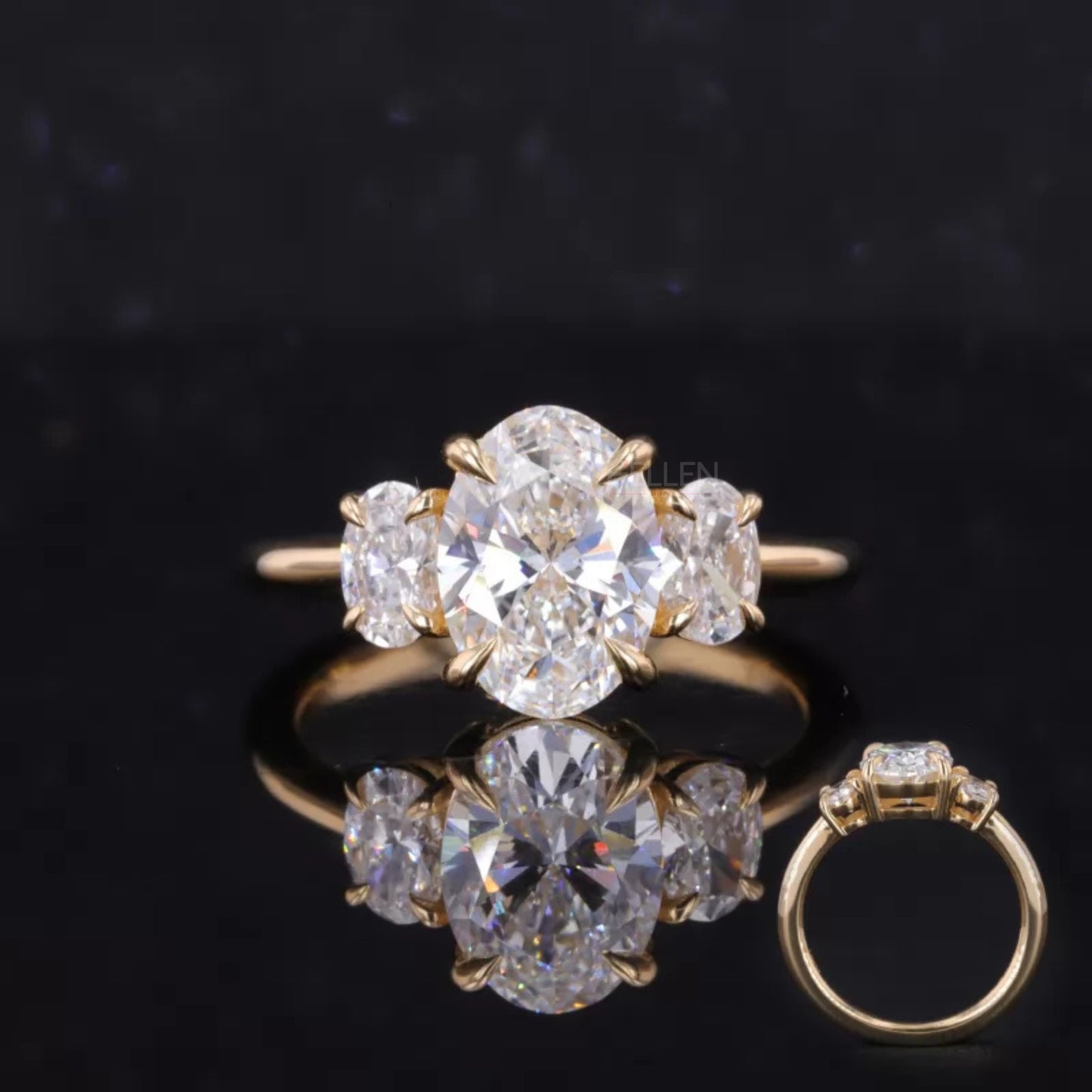 Oval cut 3 stone moissanite engagement ring in 925 sterling silver – timeless bridal ring with elegant sparkle