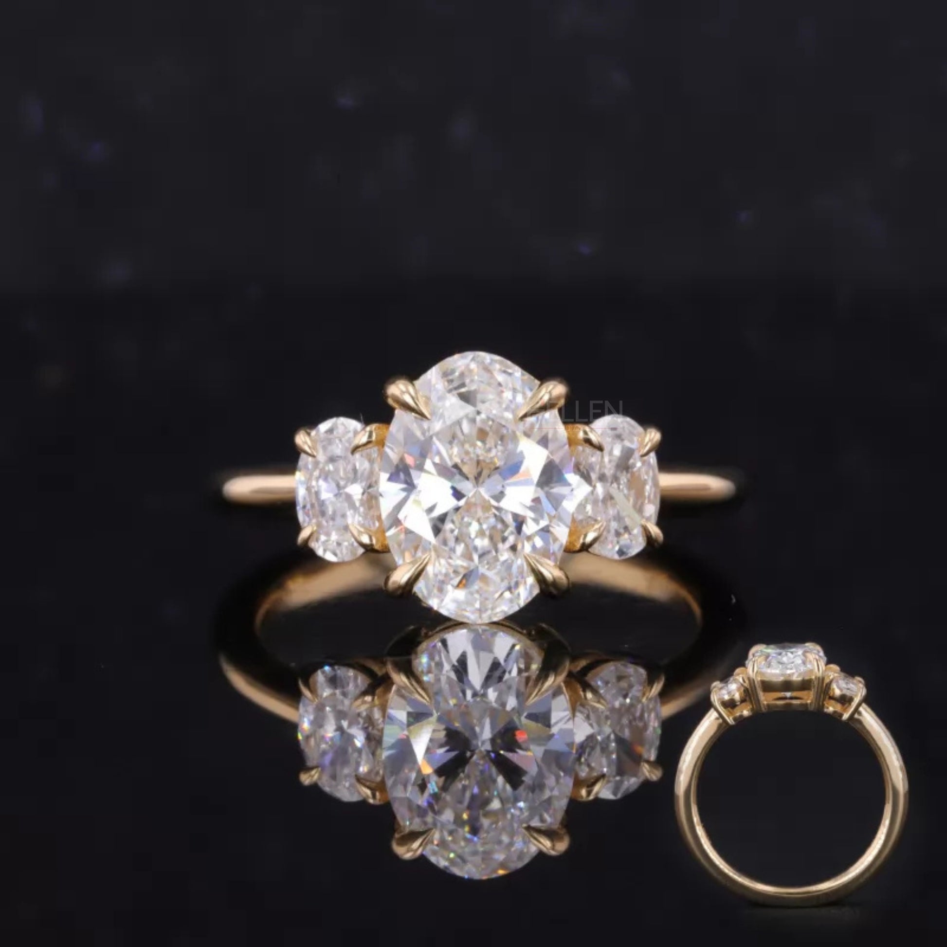 Oval cut 3 stone moissanite engagement ring in 925 sterling silver – timeless bridal ring with elegant sparkle