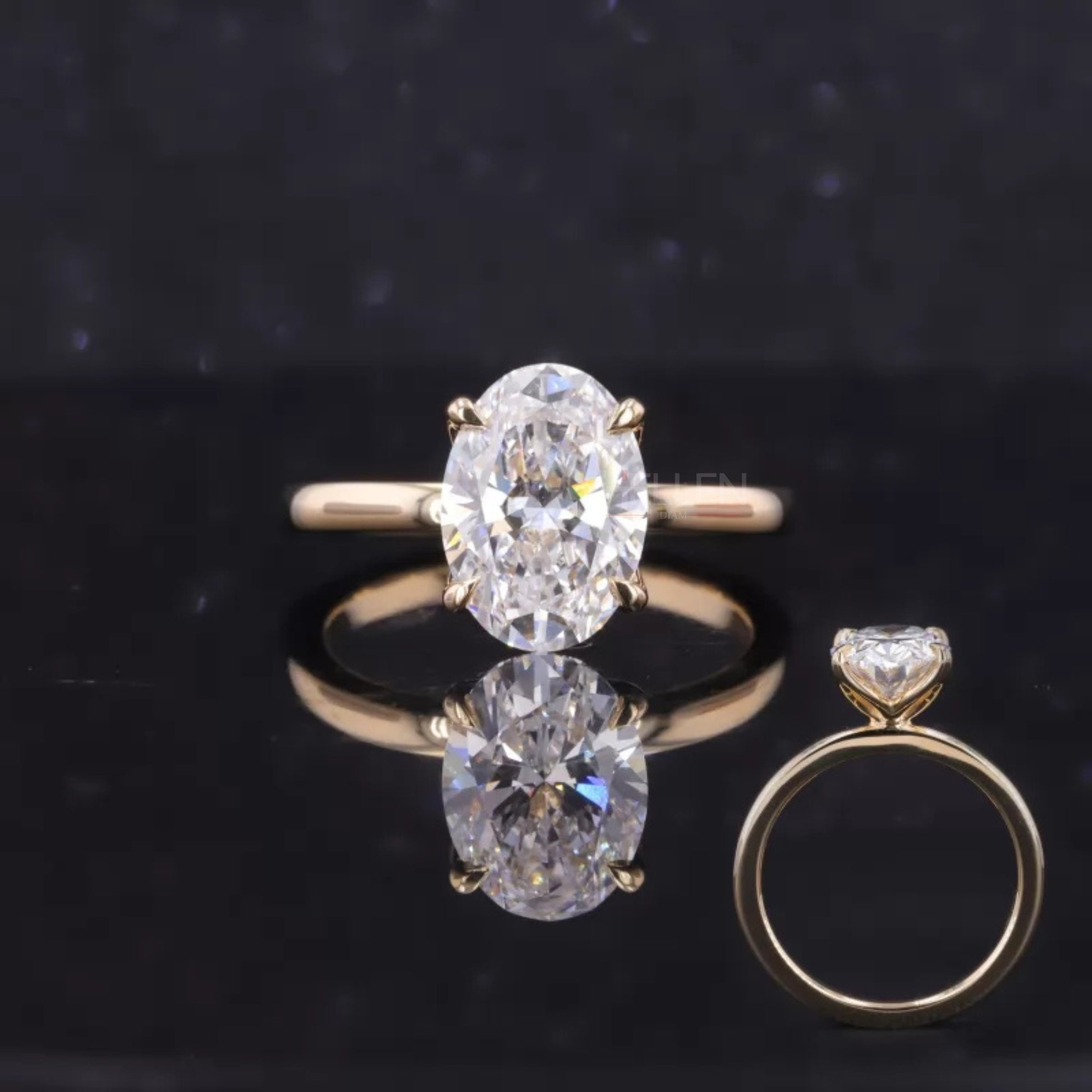 Oval cut solitaire moissanite engagement ring with tulip-inspired setting – romantic and floral bridal ring