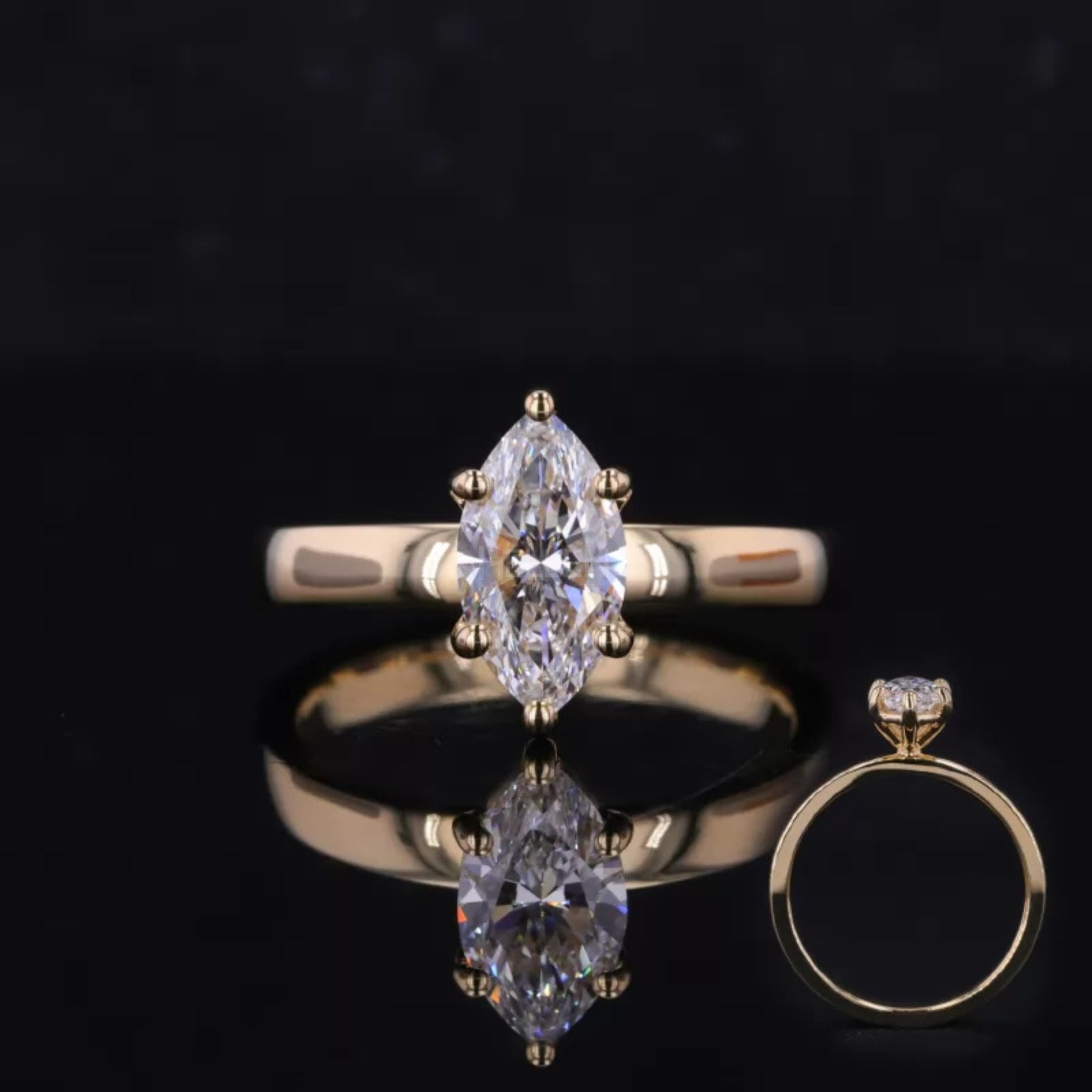 Colorless marquise cut moissanite solitaire engagement ring – graceful and elongated shape for elegant proposals

