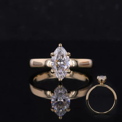 Colorless marquise cut moissanite solitaire engagement ring – graceful and elongated shape for elegant proposals


