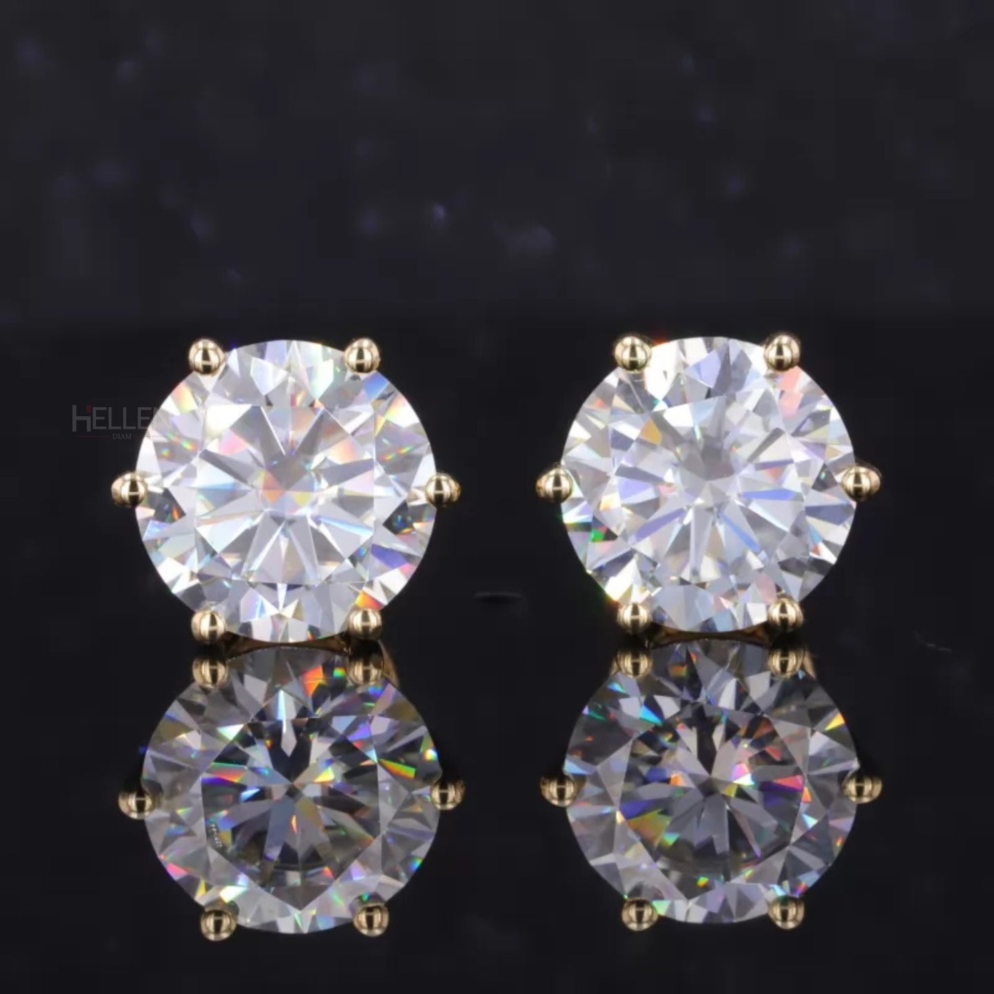 Classic solitaire studs with brilliant round cut moissanite and 6 prongs – timeless shine with added security
