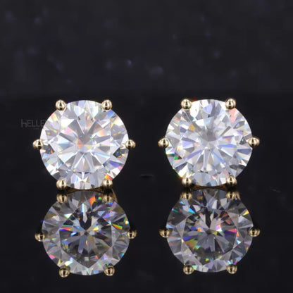 Classic solitaire studs with brilliant round cut moissanite and 6 prongs – timeless shine with added security