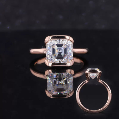 Asscher Cut Moissanite  Solitaire Engagement Ring With Unique setting