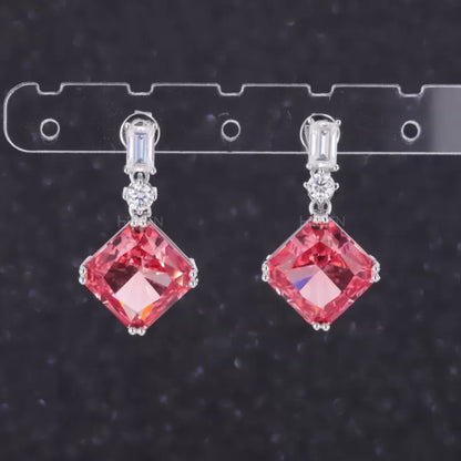 Asscher cut padparadscha sapphire drop earrings with fine gemstone detailing