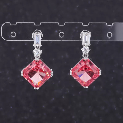 Asscher Cut Padparadscha Sapphire Drops Earrings