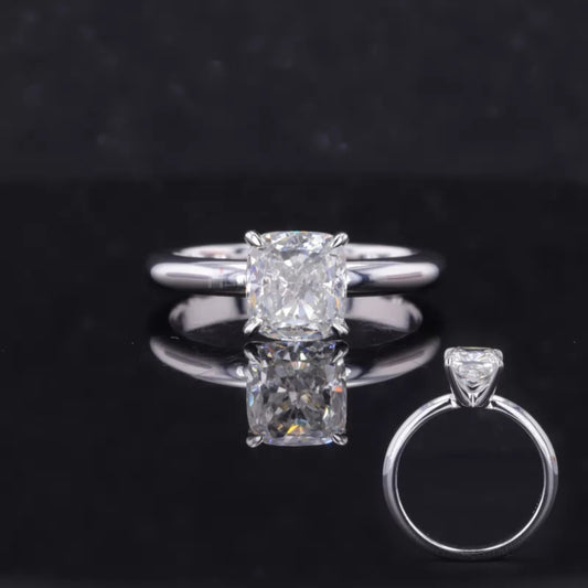 Cushion cut colorless moissanite solitaire engagement ring – brilliant sparkle with timeless setting

