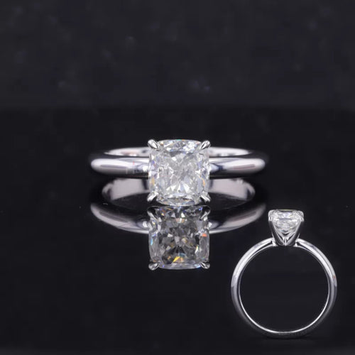 Cushion Cut Colourless Moissanite Solitaire Engagement Ring