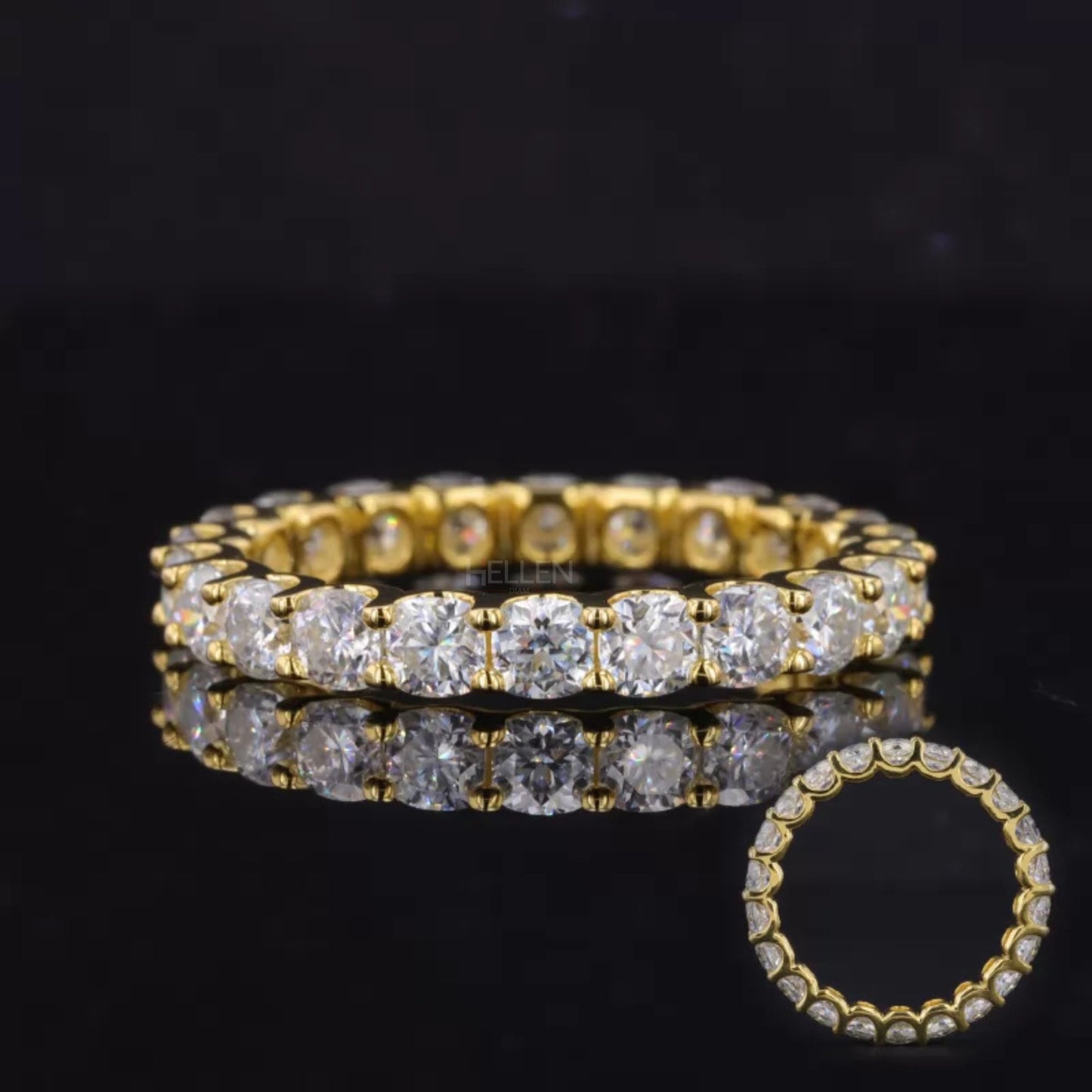Full eternity band with VVS cushion cut moissanite – luxurious sparkle with soft square geometry

