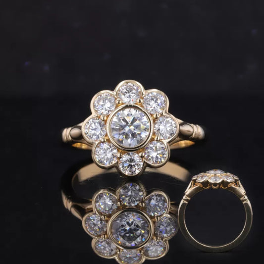 Delicate moissanite ring with floral cluster vintage setting – romantic everyday or engagement ring for her

