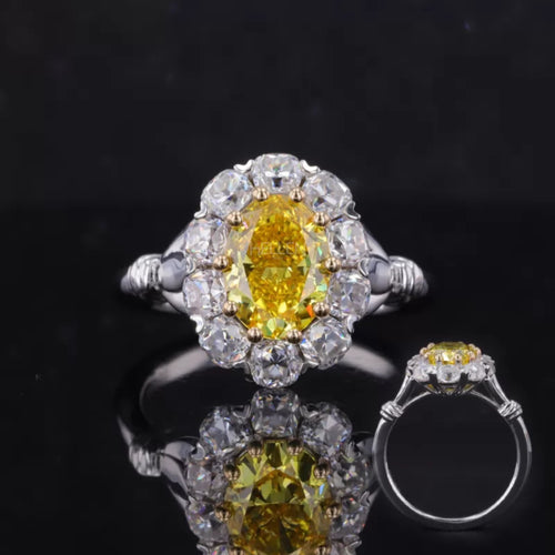 Halo Ring with Yellow Sapphire & Moissanite – Sterling Silver
