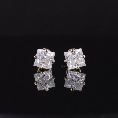 Princess cut moissanite studs with a unique setting – modern sparkle with a bold edge