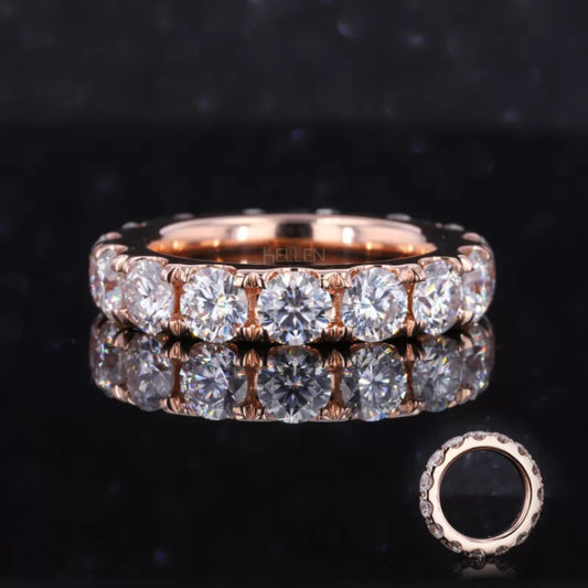 Elegant full eternity wedding band with round moissanite stones – classic brilliance all around

