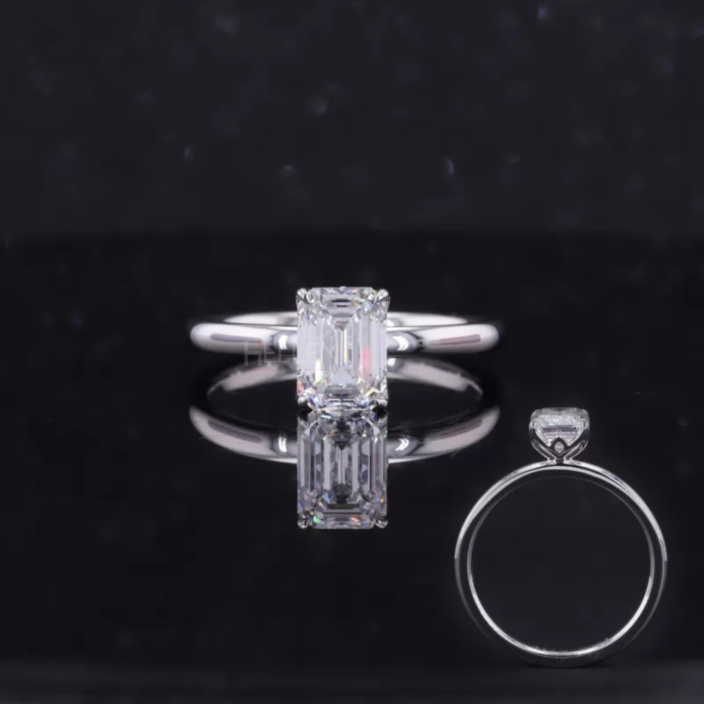 Emerald cut moissanite solitaire engagement ring in 925 sterling silver – timeless and elegant bridal classic