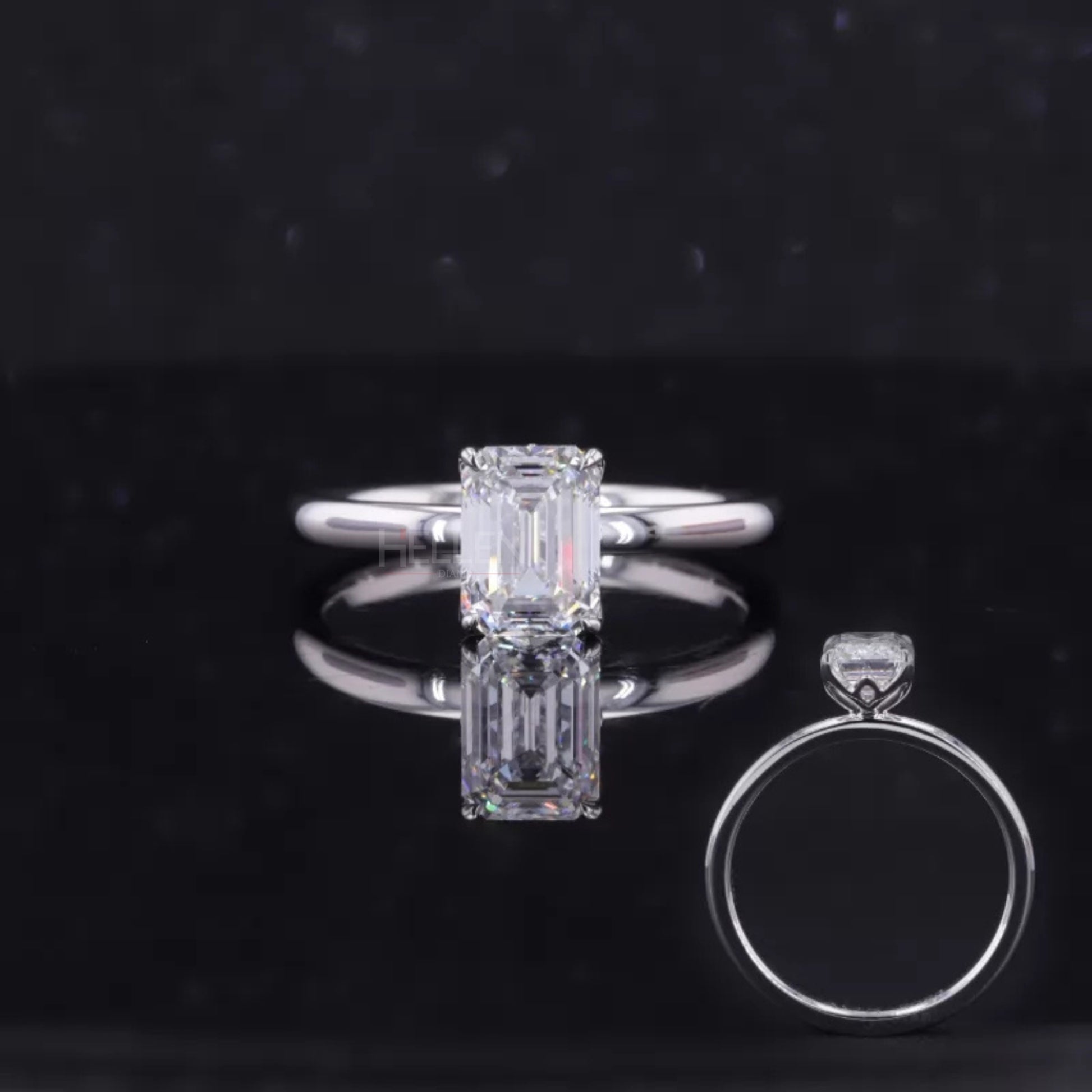 Emerald cut moissanite solitaire engagement ring in 925 sterling silver – timeless and elegant bridal classic