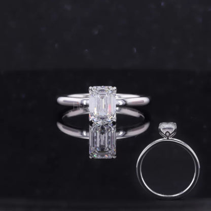 Emerald cut moissanite solitaire engagement ring in 925 sterling silver – timeless and elegant bridal classic