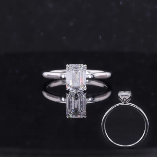 Emerald cut moissanite solitaire engagement ring in 925 sterling silver – timeless and elegant bridal classic