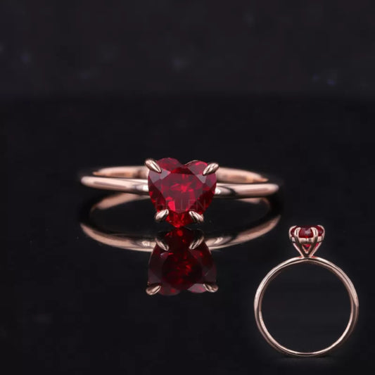 Romantic red heart cut garnet solitaire engagement ring – vibrant gemstone ring for proposals or anniversaries

