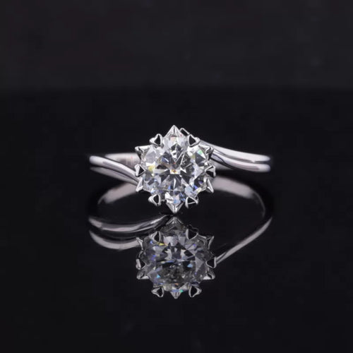Floral Round Cut Moissanite Solitaire with Heart Prongs Ring