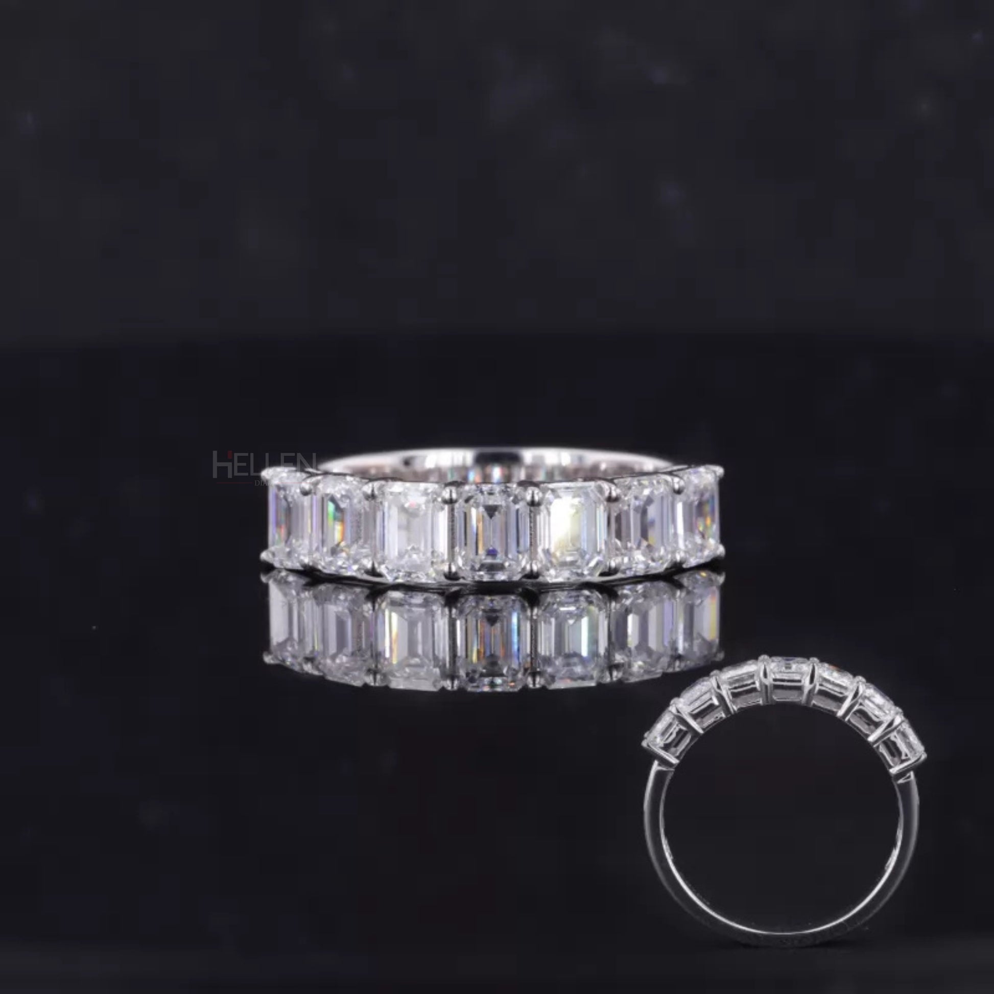 Emerald cut moissanite band in sterling silver – structured brilliance for timeless celebrations

