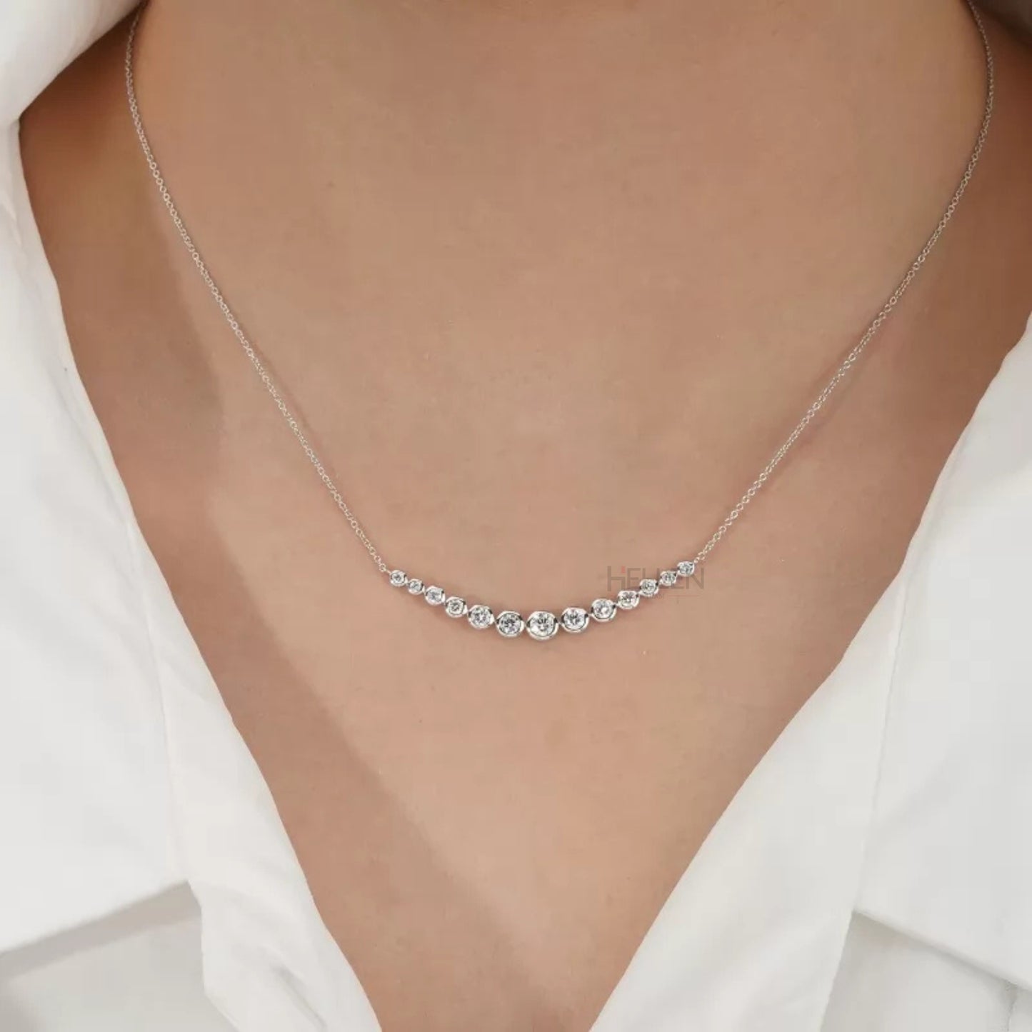 Round cut moissanite bezel set smiley face necklace – playful and stylish gifting jewelry for women