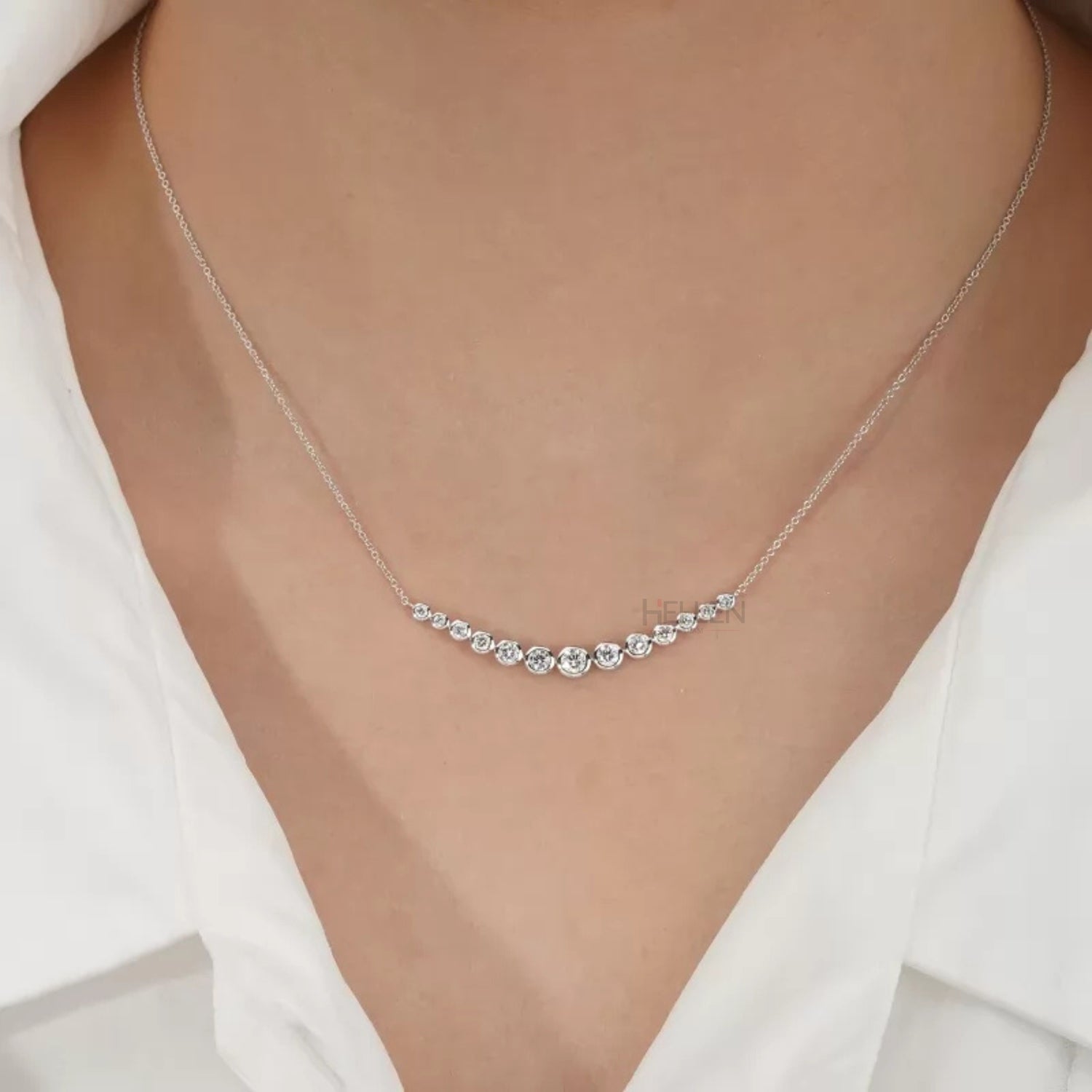 Round cut moissanite bezel set smiley face necklace – playful and stylish gifting jewelry for women