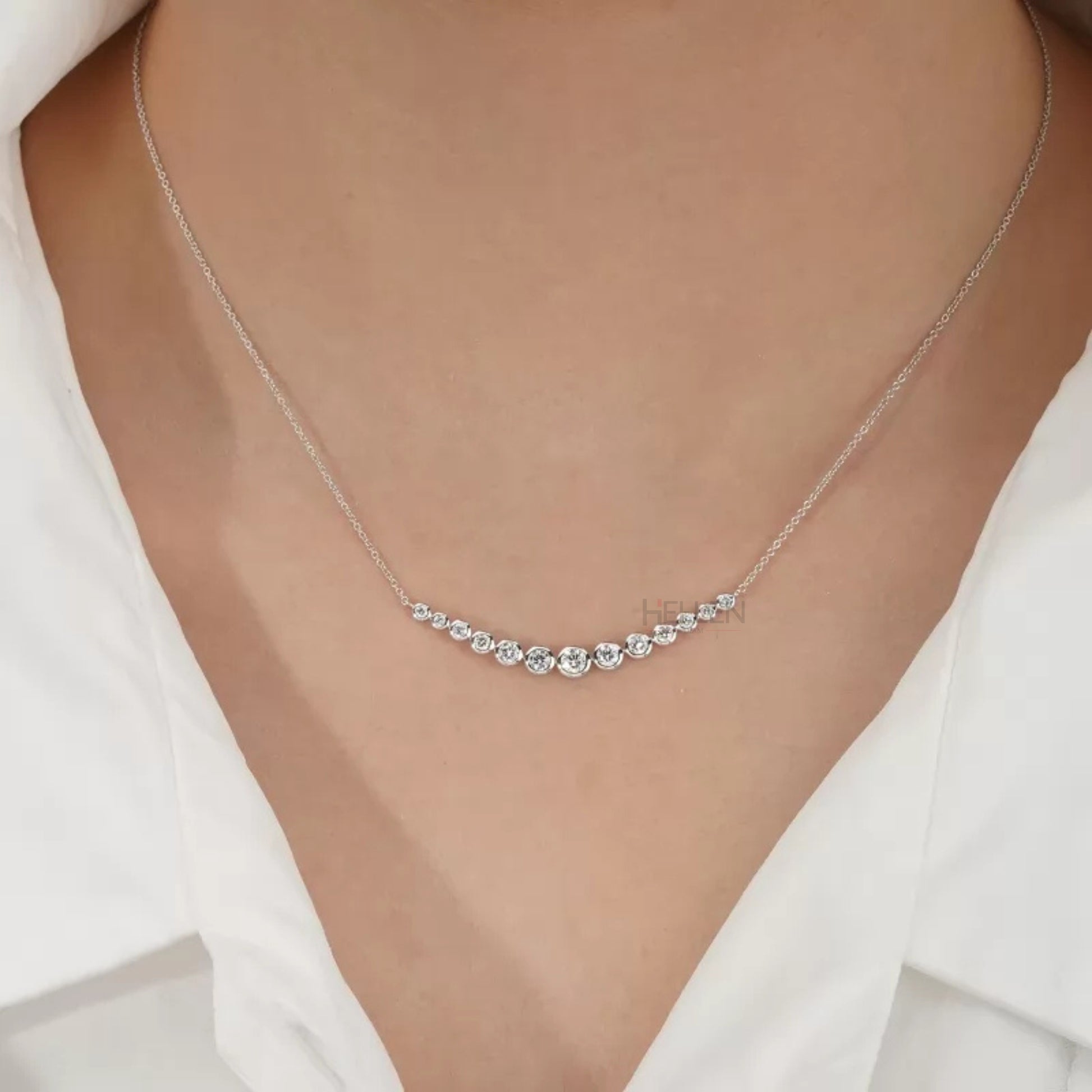 Round cut moissanite bezel set smiley face necklace – playful and stylish gifting jewelry for women