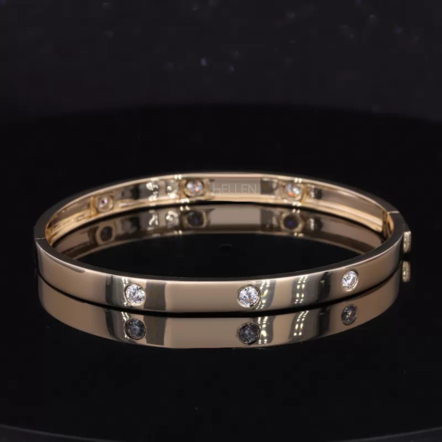 Iconic moissanite band bangle bracelet with gold plating – luxurious and timeless accessory for special occasions
