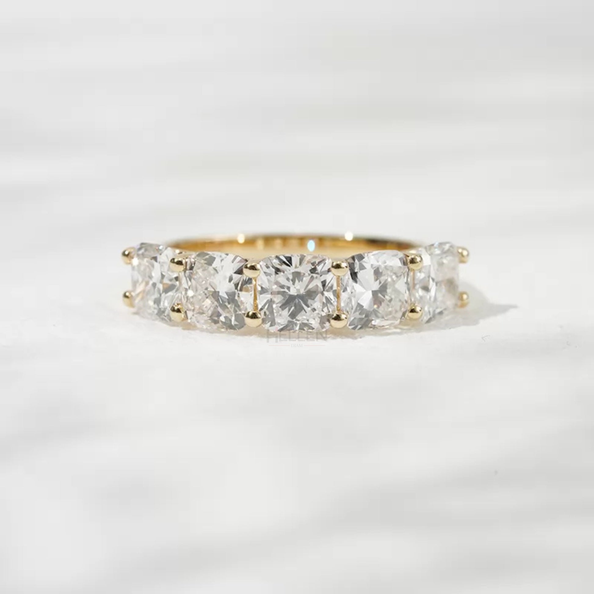 Cushion cut moissanite five-stone half eternity band – bold and elegant milestone ring

