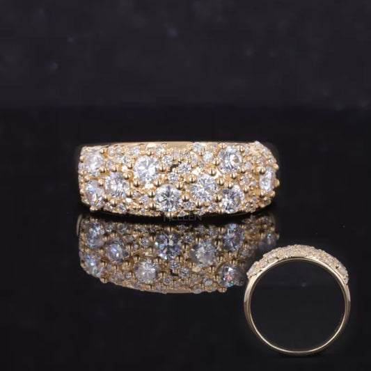 Vintage mosaic-style ring with round cut moissanite – intricate and artistic engagement or statement ring