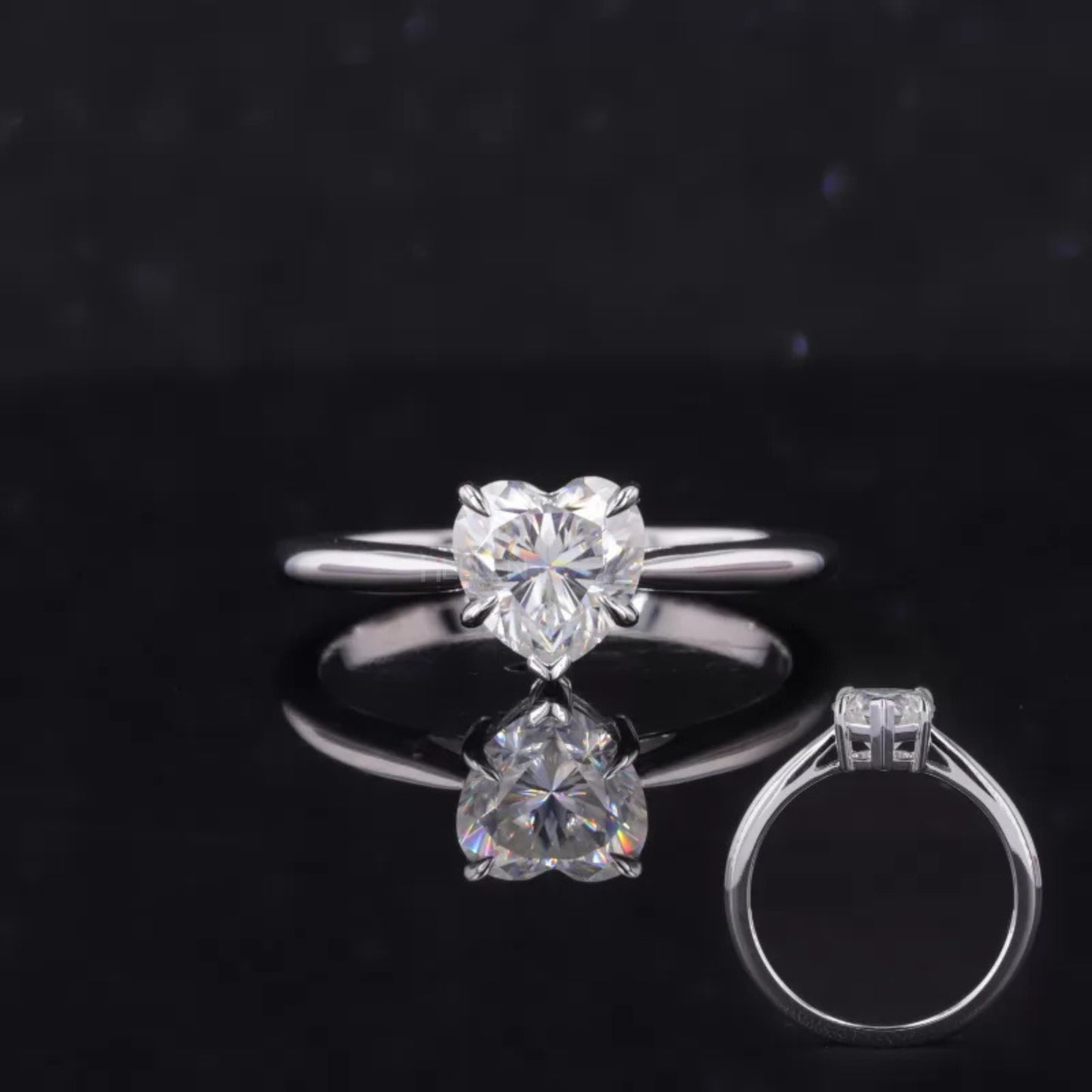 Romantic heart cut moissanite solitaire engagement ring with claw prong setting in 925 sterling silver – perfect proposal jewelry

