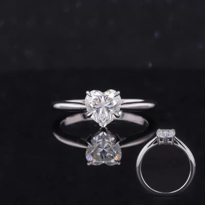 Romantic heart cut moissanite solitaire engagement ring with claw prong setting in 925 sterling silver – perfect proposal jewelry


