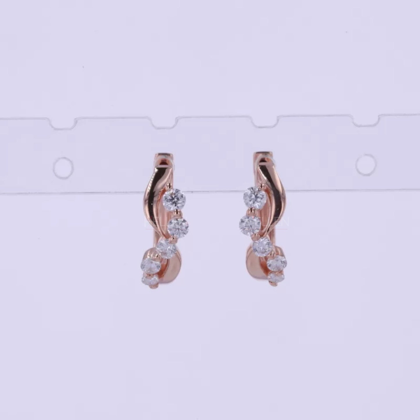 Five Stone Each Huggies Hoop Earring with Round Cut Wavy Style