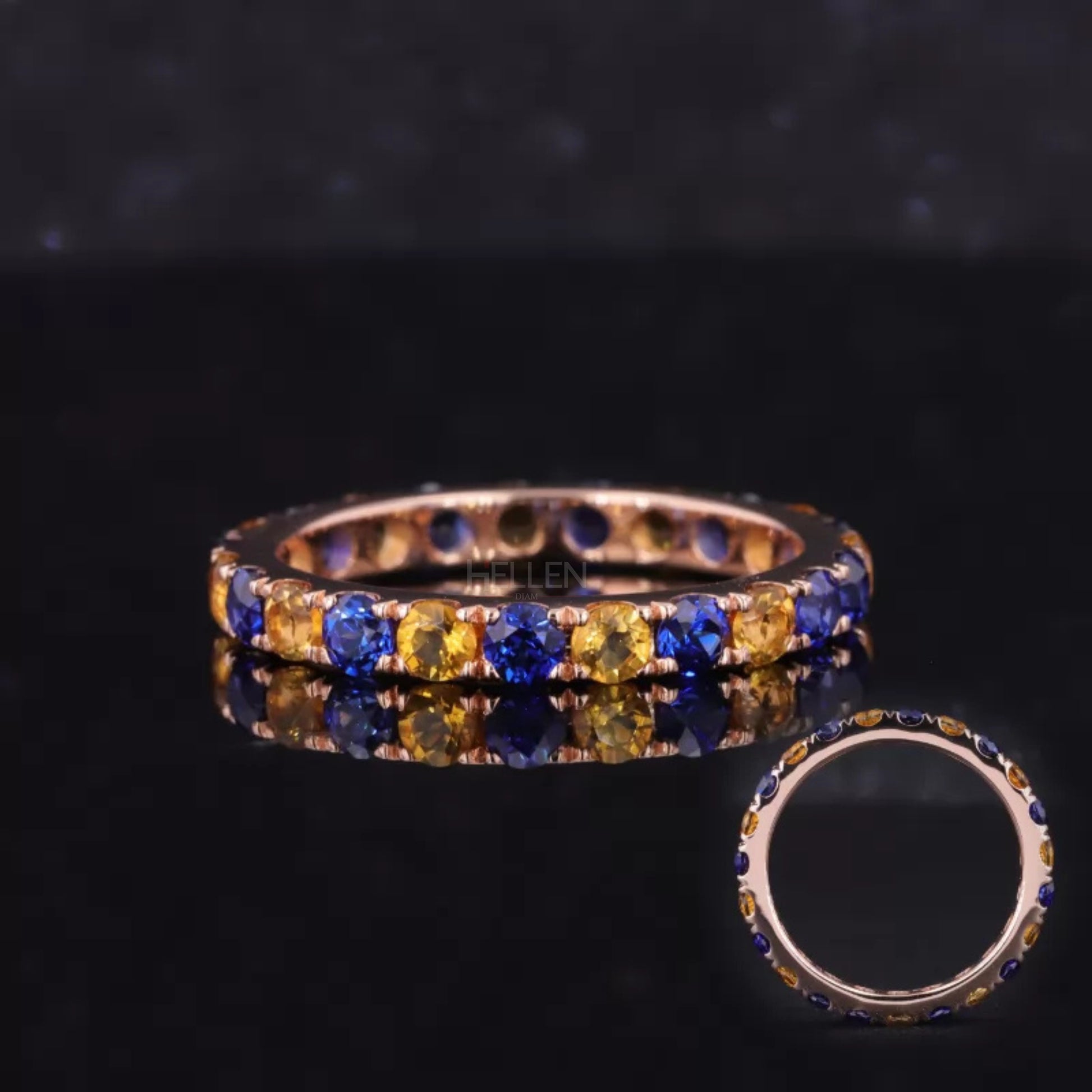 Full eternity band with alternating blue and yellow sapphire stones – vibrant and colorful ring for special occasions

