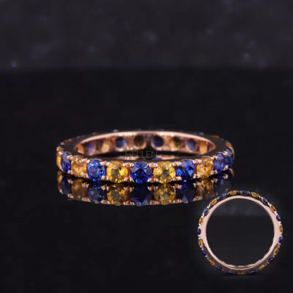 Full eternity band with alternating blue and yellow sapphire stones – vibrant and colorful ring for special occasions

