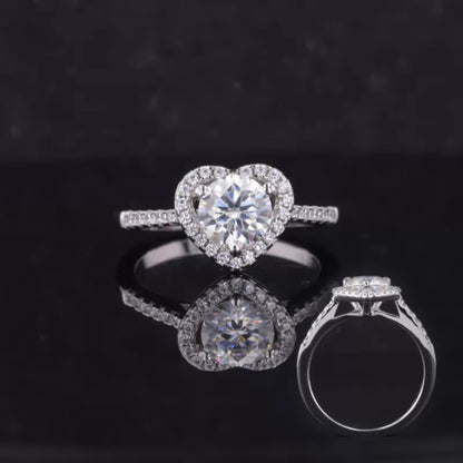 Heart-shaped illusion halo ring with round moissanite – romantic and sparkling proposal design