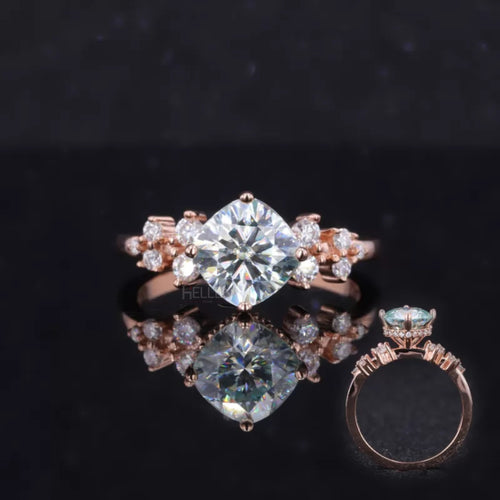 Blue-Greenes Cushion Cut Solitaire Halo Engagement Ring