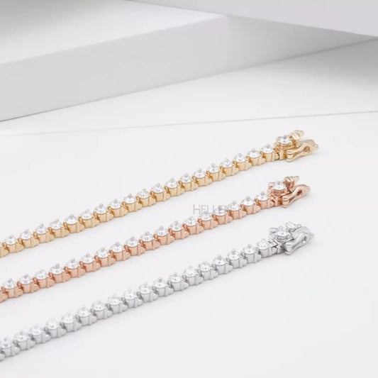 3mm round moissanite tennis bracelet in classic 3 prong setting – everyday must-have jewelry with brilliant shine

