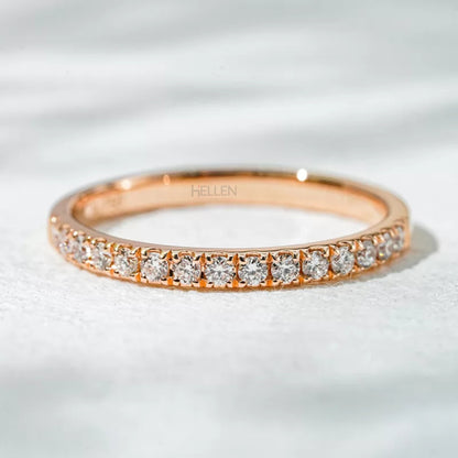 Half eternity wedding ring with micro pave round moissanite – delicate sparkle in a refined silhouette