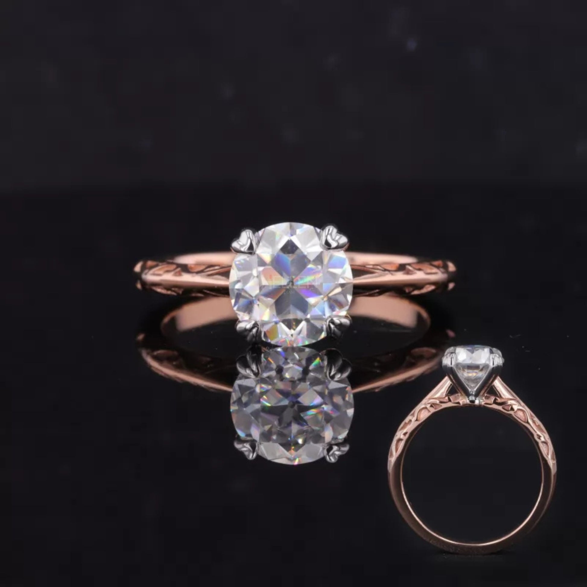 Vintage old European cut moissanite solitaire ring with romantic heart prongs – antique-style engagement or promise ring

