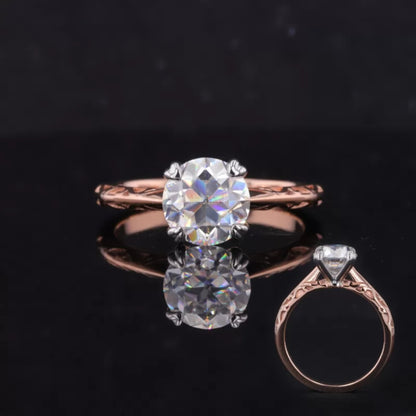 Vintage old European cut moissanite solitaire ring with romantic heart prongs – antique-style engagement or promise ring


