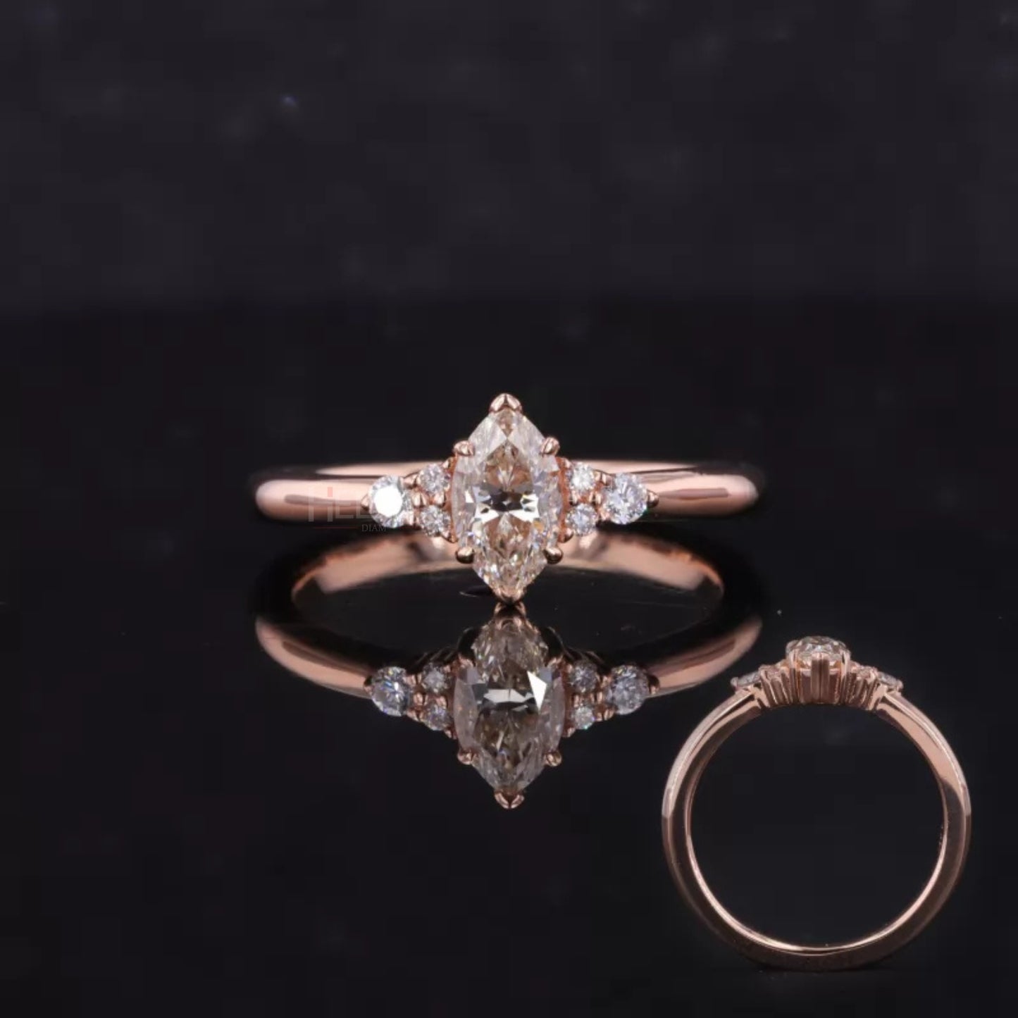Stylish marquise and round cut 7 stone moissanite ring – elegant daily wear or promise ring for her