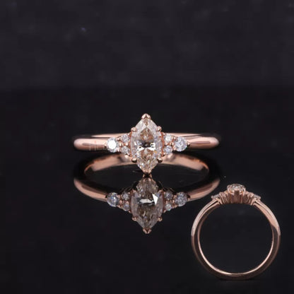 Stylish marquise and round cut 7 stone moissanite ring – elegant daily wear or promise ring for her