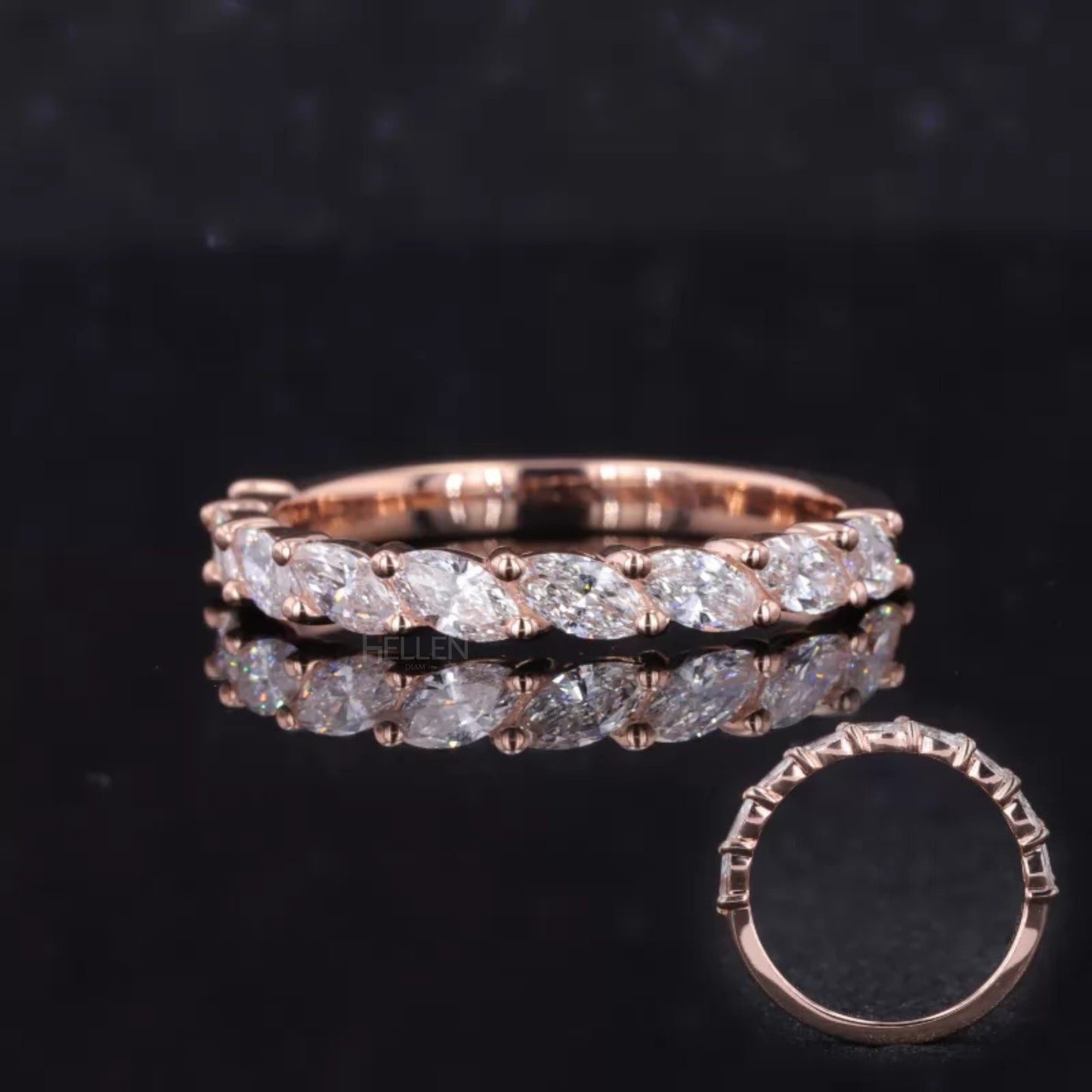 Marquise shape moissanite half eternity band – sleek and eye-catching for weddings or stacking

