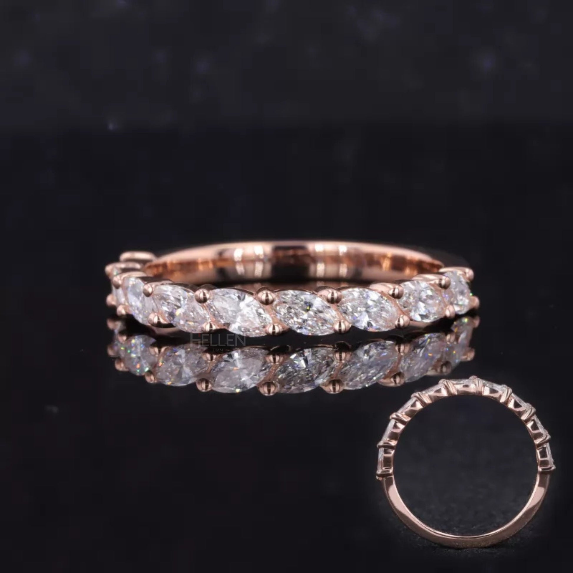 Marquise shape moissanite half eternity band – sleek and eye-catching for weddings or stacking

