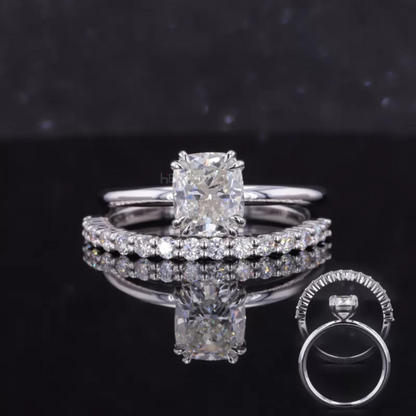 Cushion cut solitaire ring and half eternity band – perfect stackable bridal set with refined sparkle

