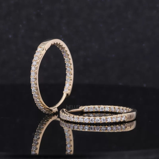 Luxury sterling silver huggie hoop earrings with pave set moissanite
